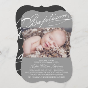 Invitation Baptême écrit Rosary Cross Grey Photo religieuse