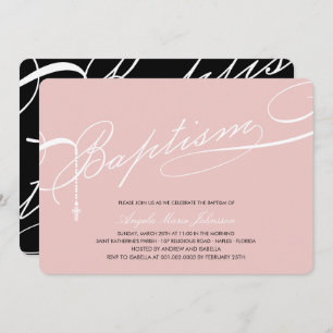Invitation Baptême écrite Rosary Cross Girl rose Religieux