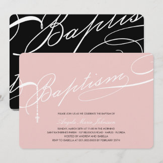 Invitation Baptême écrite Rosary Cross Girl rose Religieux