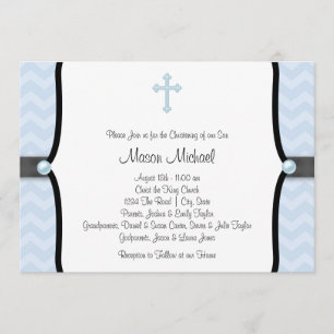 Invitation Baptême élégant bleu chevron