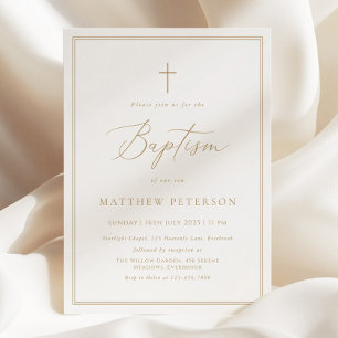 Invitation Baptême Élégant Calligraphié en Or
