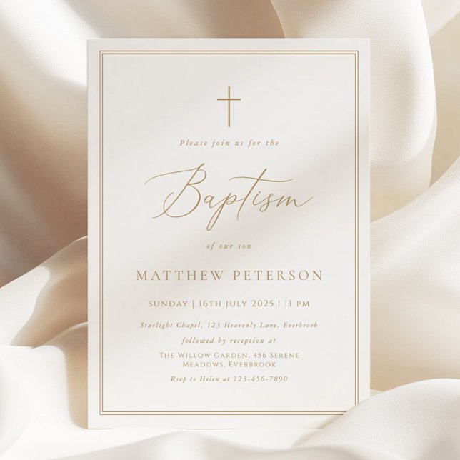 Invitation Baptême Élégant Calligraphié en Or (Créateur téléchargé)