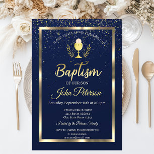 Invitation Baptême élégant confettis bleus