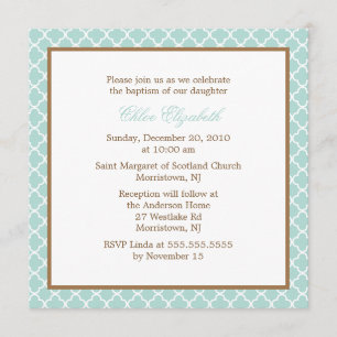 Invitation Baptême élégant de bébé de motif de Quatrefoil