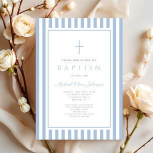 Invitation Baptême élégant de bébé garçon bleu
