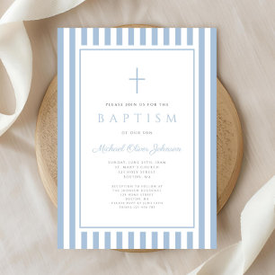Invitation Baptême élégant de bébé garçon bleu