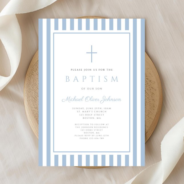 Invitation Baptême élégant de bébé garçon bleu (Elegant Baby Blue Boy Baptism Invitation)