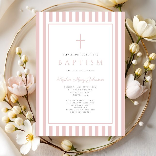 Invitation Baptême élégant de fille rose pâle (Elegant Blush Pink Girl Baptism Invitation)
