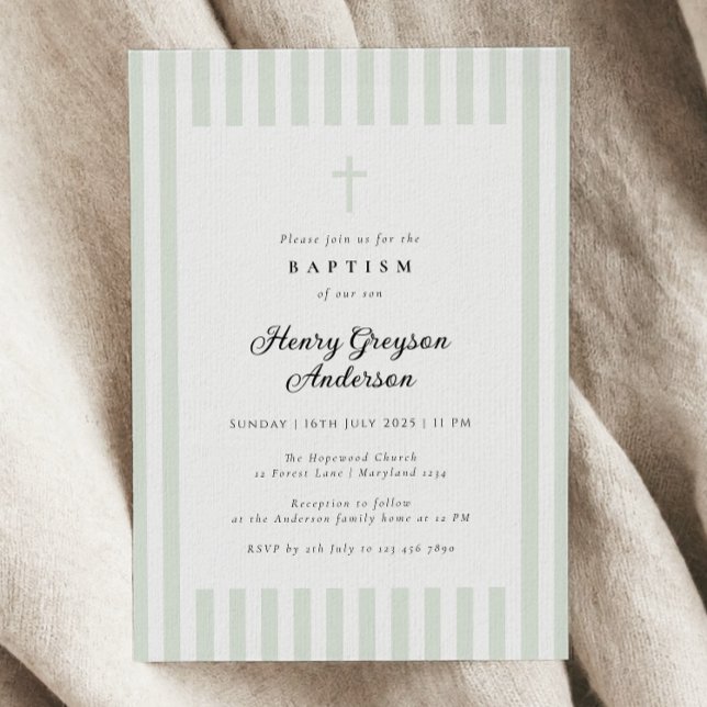 Invitation Baptême Élégant de la bande verte de l'âge clair (Créateur téléchargé)