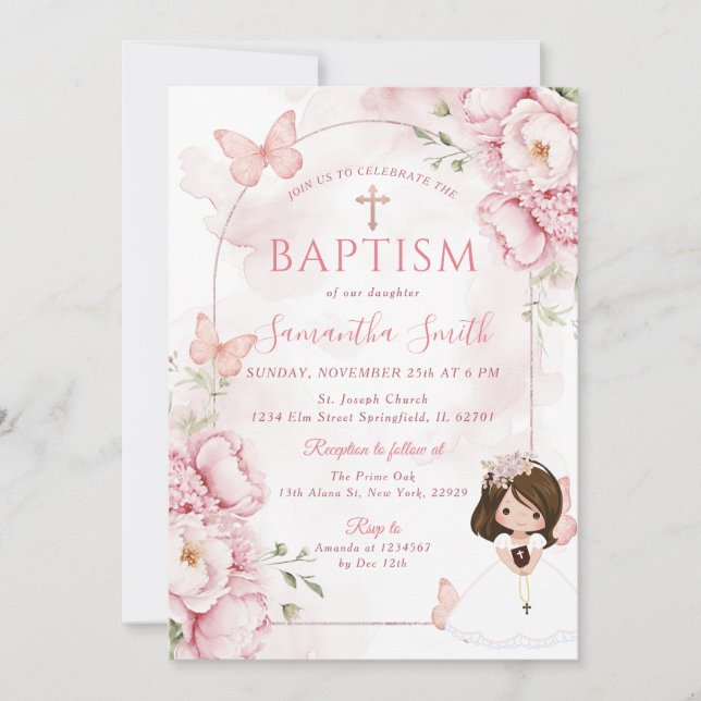 Invitation Baptême élégant de papillon Papillons (Devant)