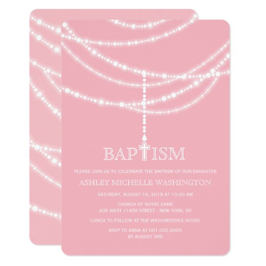 Invitation Bapteme Elegant D Etincelles De Croix De Chapelet Zazzle Fr