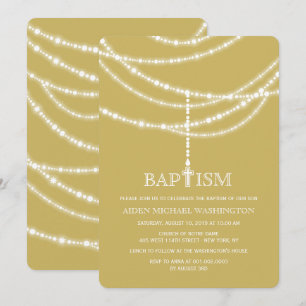 Invitation Baptême élégant d'étincelles de croix de chapelet