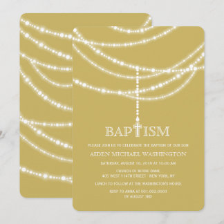 Invitation Baptême élégant d'étincelles de croix de chapelet