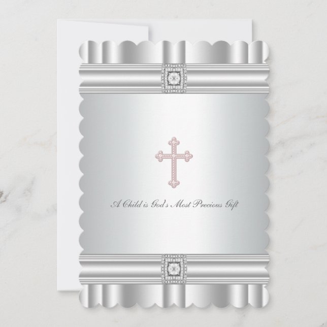 Invitation Baptême élégant Diamant Blanc (Devant)