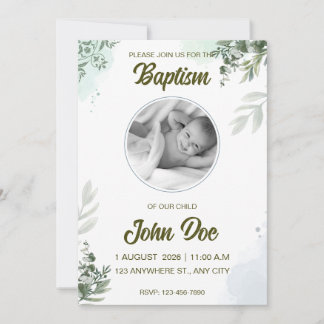 Invitation Baptême élégant eucalyptus mixte