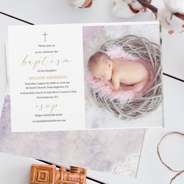 Invitation Baptême élégant Événement religieux photo personna (Créateur téléchargé)