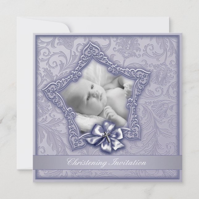 Invitation Baptême élégant lavande violet (Devant)