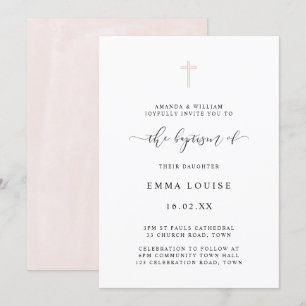 Invitation Baptême élégant minimaliste simple à l'aquarelle