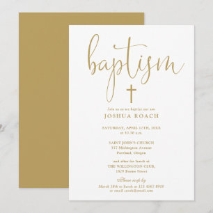 Invitation Baptême élégant moderne écriture or