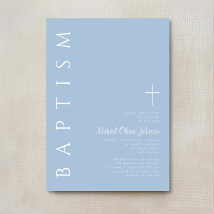 Invitation Baptême élégant moderne garçon croix bleue
