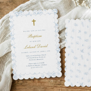 Invitation Baptême élégant vintage bleu Toile pour bébé garço