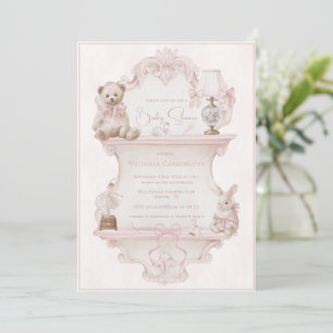 Invitation Baptême élégant vintage rose pour bébé