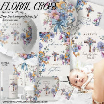 Baptême élégante couleur bleue moderne croix