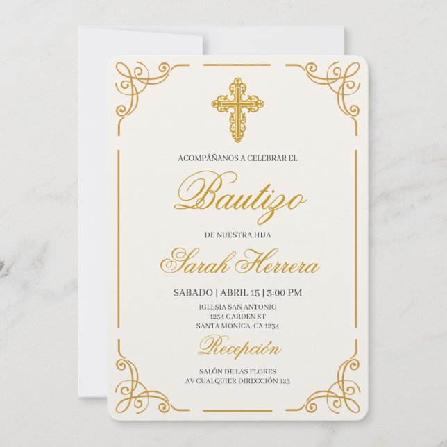 Invitation Baptême en espagnol pour fille (Devant)
