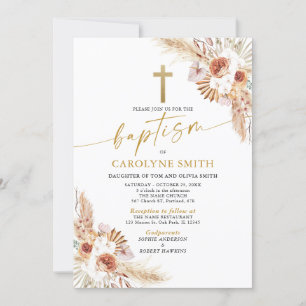 Invitation Baptême en herbe de Bohême et de Pampas Baptême Ch