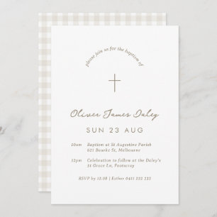 Invitation Baptême En vichy blanc Christening Cross Invitatio