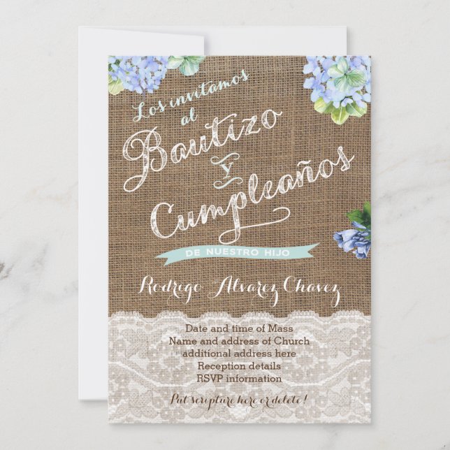 Invitation Baptême espagnol et anniversaire | Cumple y Bautiz (Devant)