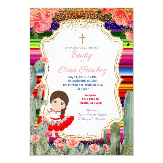 Invitation Bapteme Espagnol Floral De Bapteme De Fille De Zazzle Fr