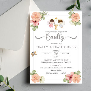 Invitation Baptême Espagnol Mignonne Twin Anges