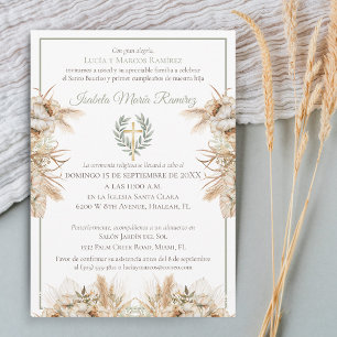 Invitation Baptême espagnol premier anniversaire pampa herbe