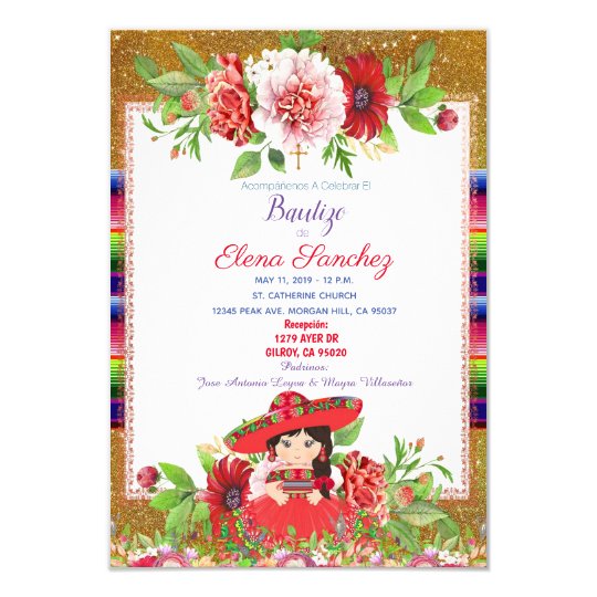 Invitation Bapteme Espagnol Rouge De Bapteme De Fille De Zazzle Fr