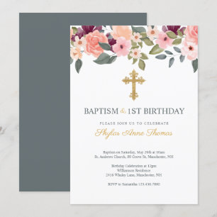 Invitation Baptême et 1er anniversaire de couleur d'aquarelle