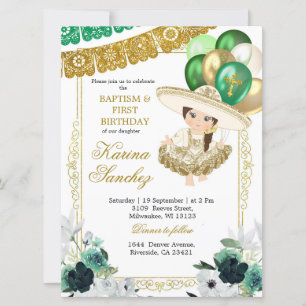 Invitation Baptême et anniversaire de la fille verte mexicain