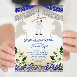 Invitation Baptême et anniversaire des garçons bleus de la ma