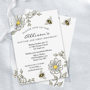 Invitation Baptême et premier anniversaire Abeille ensoleillé