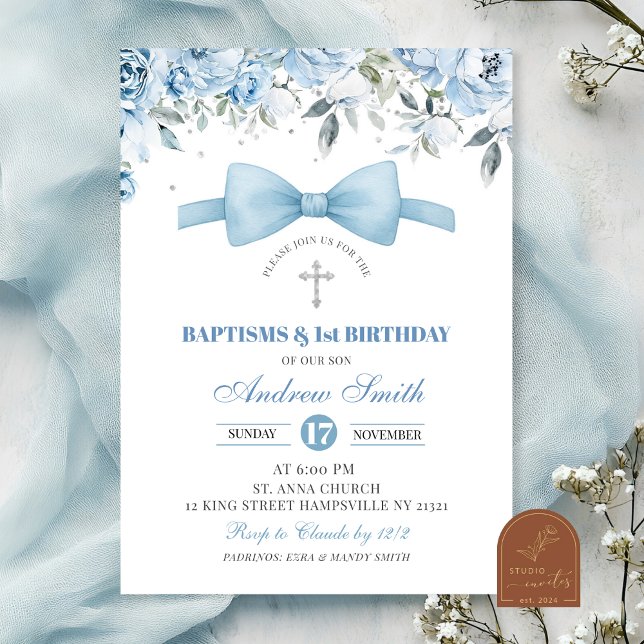 Invitation Baptême et premier anniversaire de Blue Boy  (Créateur téléchargé)