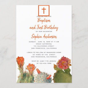 Invitation Baptême et premier anniversaire Fleurs de cactus r