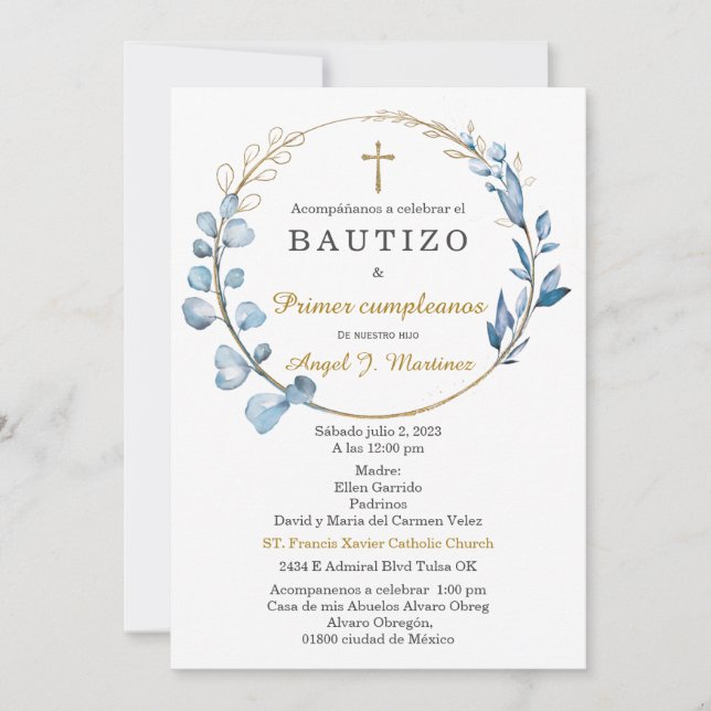 Invitation Baptême et Premier Anniversaire Garçon (Devant)