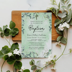 Invitation Baptême Eucalyptus Aquarelle Verdure