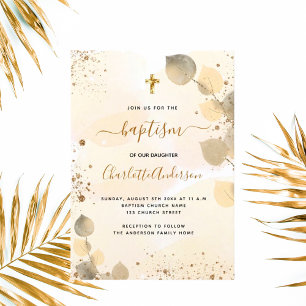 Invitation Baptême eucalyptus parties scintillant de verdure 