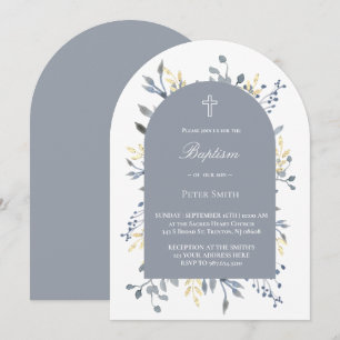 Invitation Baptême feuillage bleu