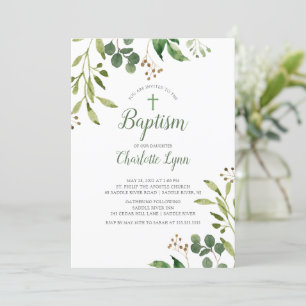 Invitation Baptême feuille Eucalyptus