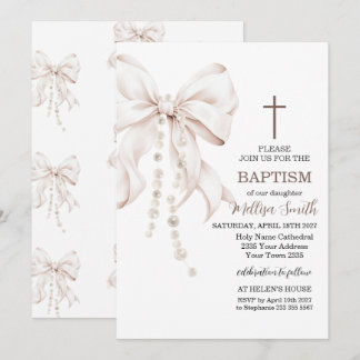 Invitation Baptême Fille au Ruban