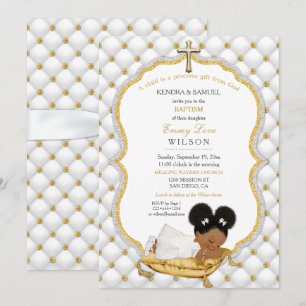 Invitation Baptême Fille Ethnique Christening Croix en Or