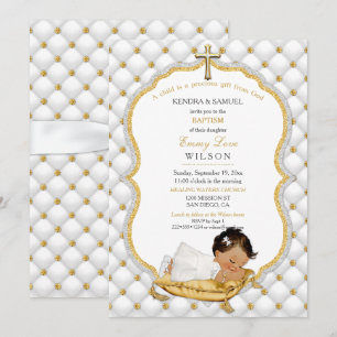 Invitation Baptême Fille Ethnique Christening Croix en Or