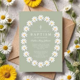 Invitation Baptême Fille Fleurs de Sauge Moderne Daisies